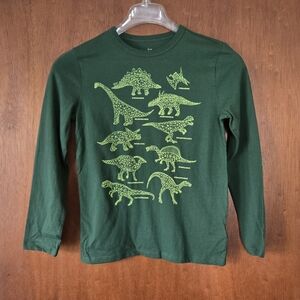 Green Dinosaur Print Kids Shirt Youth Size Large Excellent Condition